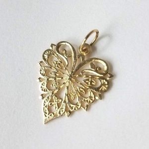 Filigree Heart Charm in Genuine 14K Gold